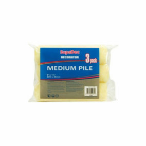 SupaDec Medium Pile Paint Roller Sleeve (Pack of 3) Yellow (One Size)