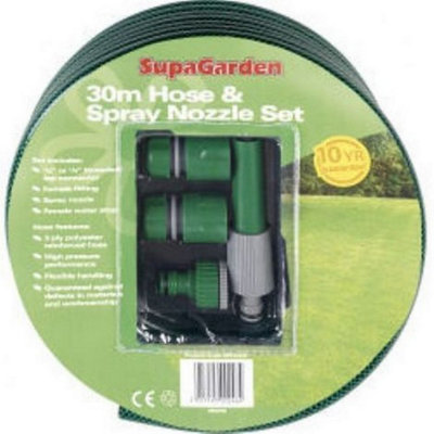 SupaGarden Hose & Spray Nozzle Set Green (15m)