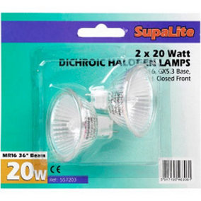 SupaLite MR16 20W Dichroic Halogen Reflector Lamps (Pack Of 2) Clear (One Size)