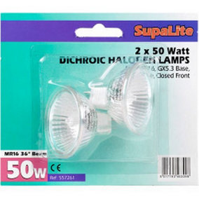 SupaLite MR16 50W Dichroic Halogen Reflector Lamps (Pack Of 2) Clear (One Size)