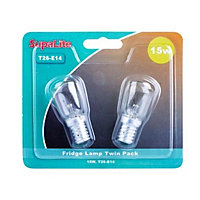 SupaLite T26-E14 Base 15W Fridge Bulbs (Twin Pack) Clear (One Size)