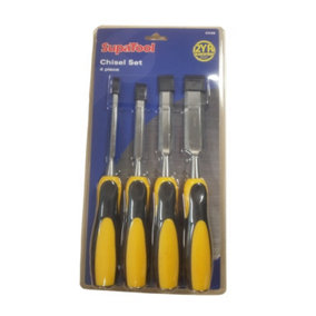 SupaTool Chisel Set with Bi Material Handles (4 Piece Set) Yellow/Black/Silver (One Size)