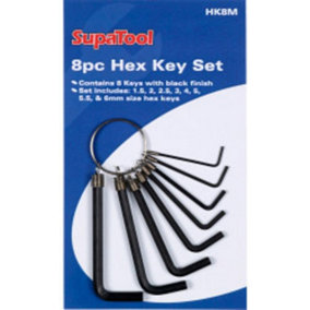 SupaTool Hex Key Set (Pack of 8) Black (One Size)