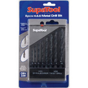 SupaTool HSS Metal Drill Bit Set (8 Pieces) Black (One Size)