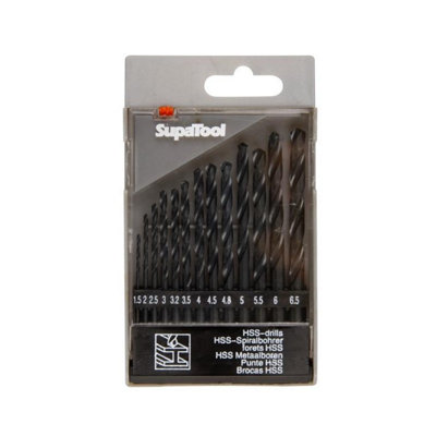 SupaTool Metal HSS Drill Bit Set (Pack of 13) Black (One Size) DIY at B&Q
