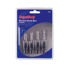 SupaTool Screw-Sink Countersink Drill Bit (Pack of 4) Black/Silver (One Size)