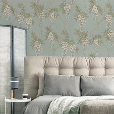 Supefresco Easy Wisteria Duck Egg Blue Wallpaper