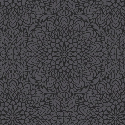 Supefresco Gyroscope Floral Geometric Charcoal Wallpaper