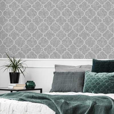 Supefresco Milan Trellis Geometric Grey Wallpaper 