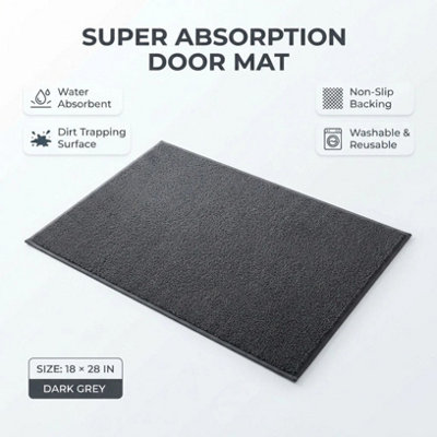 Super Absorbent Door Mat Dark Grey 18 x 28 Inch Non Slip Washable Dirt ...