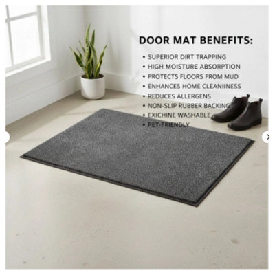 Super Absorbent Door Mat Dark Grey 18 x 28 Inch Non Slip Washable Dirt ...