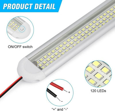 EASYIVY Lot De 4 Barres LED Intérieures 12V 120 LEDs - 1600LM, Interrupteur ON/Off, Pour Voiture, Van, Camion, Bateau, Camping