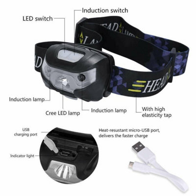 Swiss Tech Rechargeable 500 Lumens LED Headlamp, IPX4 Weatherproof Uv Blood Tracker