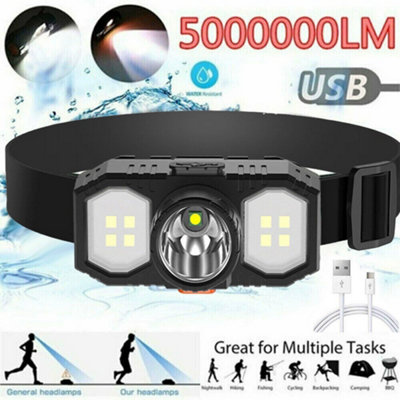 Super Bright USB Rechargeable LED Head Torch - Waterproof Headlamp for ...