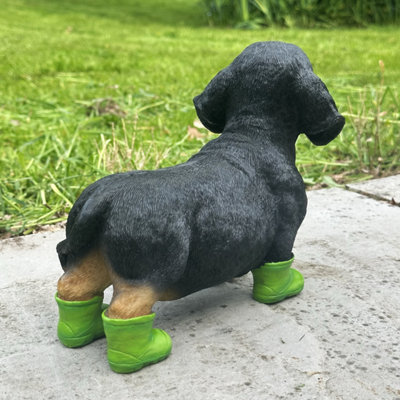 Super-cute Dachshund in bright Green Wellington Boots ornament