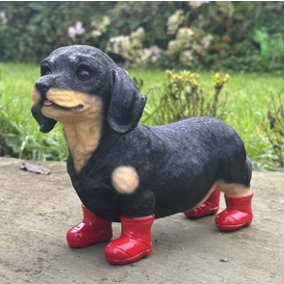 Super-cute Dachshund in bright Red Wellington Boots ornament, great novelty Sausage Dog lover gift
