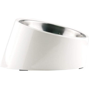 SUPER DESIGN Slanted Dog Bowl Water / Food Mess Free Tilted Angle Cream White Medium 300Ml