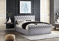 Super King Size Grey Upholstered Cross Lift Ottoman Sleigh Bed