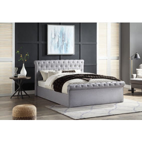 Super King Size Grey Upholstered Cross Lift Ottoman Sleigh Bed