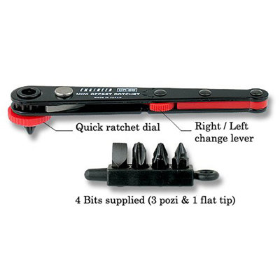 Super Low profile angled ratcheting screwdriver + bits. ENGINEER DR-55