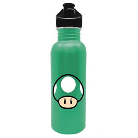Super Mario 1 Up Mushroom Metal Water Bottle Green/Black (One Size)