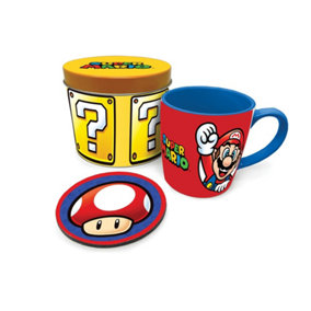 Super Mario Lets A Go Mario Mug And Coaster Set Red/Yellow/Turquoise (10.8cm x 13.2cm)