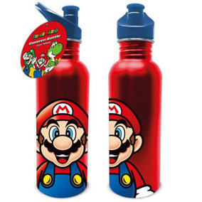 Super Mario Metal 700ml Water Bottle Red/Blue (One Size)