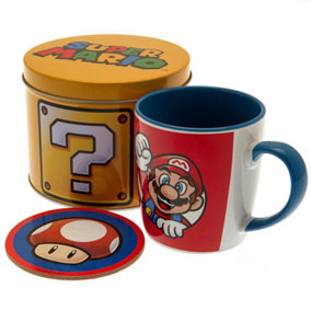 Super Mario Mug and Coaster Set Red/Blue/Yellow (One Size)