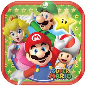 Super Mario Paper Square Disposable Plates (Pack of 8) Multicoloured (One Size)