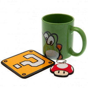 Super Mario Yoshi Mug and Coaster Set Green/Yellow/Red (One Size)