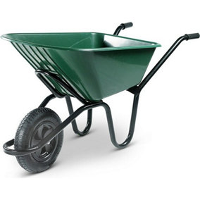 Super Mucker Heavy-Duty Wheelbarrow Green With 150kg/120l Capacity, Strong Deep Plastic Pan, Twin Handles, Pneumatic Wheel