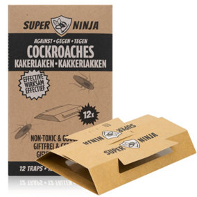 Super Ninja Cockroaches Killer - 12 Traps - Highly Effective Ecological Cockroach Trap - User Friendly - Up to 3 Months per Trap