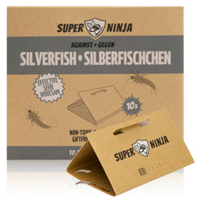 Super Ninja Silverfish Trap - 10 Pack - Ecological Silverfish Killer - Non-Toxic and Easy-to-Use - Highly Effective Up to 3 Months