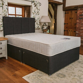 Super Paris Orthopaedic Backcare Sprung Divan Bed Set 4FT Small Double 2 Drawers Side - Naples Slate