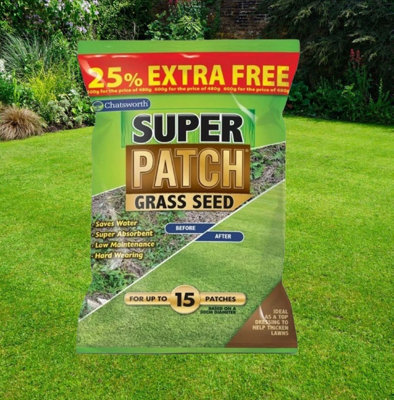 Super Patch Grass Seed With Fertiliser Chatsworth Lawn Repair Coir Mix 600g