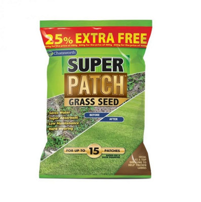 Super Patch Grass Seed With Fertiliser Chatsworth Lawn Repair Coir Mix 600g