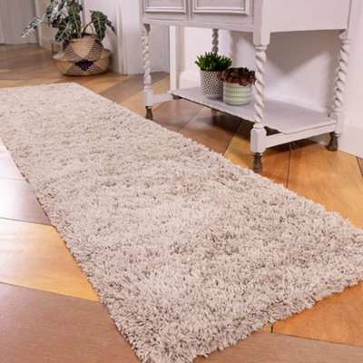 Super Soft Beige Shaggy Runner Rug 60x240cm