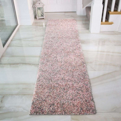 Super Soft Blush Pink Grey Mottled Shaggy Area Rug 60x240cm | DIY at B&Q
