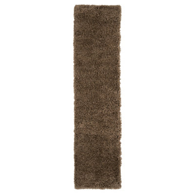 Super Soft Brown Shaggy Runner Rug 60x240cm