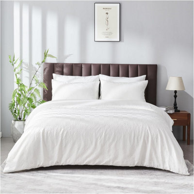 Super Soft Diamond Double Duvet Set With Pillowcases, Warm & Cosy Geometric Comforter Cover,Reversible Plain Duvet Cover Set White