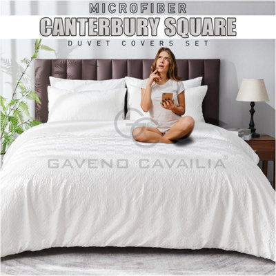 Super Soft Diamond Double Duvet Set With Pillowcases, Warm & Cosy Geometric Comforter Cover,Reversible Plain Duvet Cover Set White