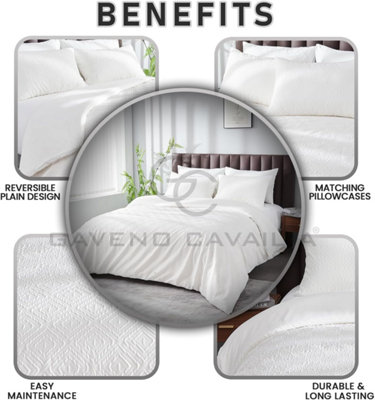 Super Soft Diamond Double Duvet Set With Pillowcases, Warm & Cosy Geometric Comforter Cover,Reversible Plain Duvet Cover Set White