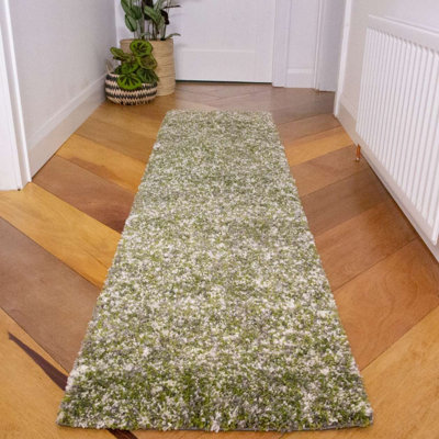 Super Soft Green Grey Mottled Shaggy Runner Rug 60x240cm