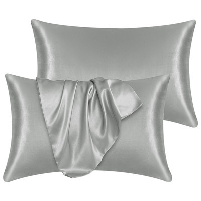 Super Soft Grey Satin Silk Pillowcase For Hair & Skin Pillow Cover Pair