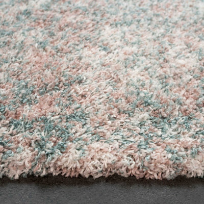 Super Soft Mottled Teal Blue & Blush Pink Shaggy Area Rug 200x290cm