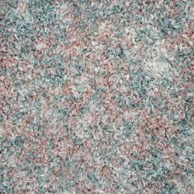 Super Soft Mottled Teal Blue & Blush Pink Shaggy Area Rug 200x290cm