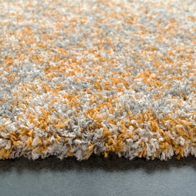 Super Soft Mottled Tonal Ochre Yellow & Grey Shaggy Area Rug 80x150cm