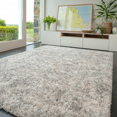 Super Soft Mottled Tonal Silver & Grey Shaggy Area Rug 120x170cm