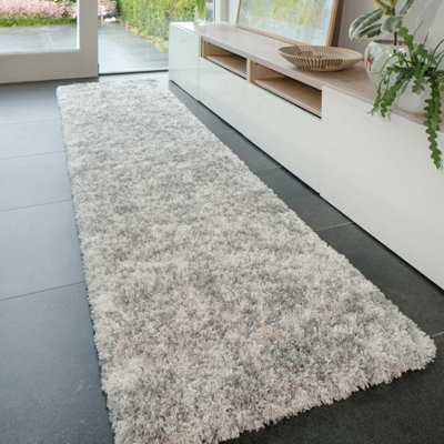 Super Soft Mottled Tonal Silver & Grey Shaggy Runner Rug 60x240cm