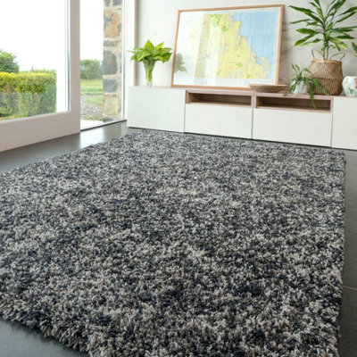 Super Soft Mottled Tonal Slate Grey Shaggy Area Rug 160x230cm